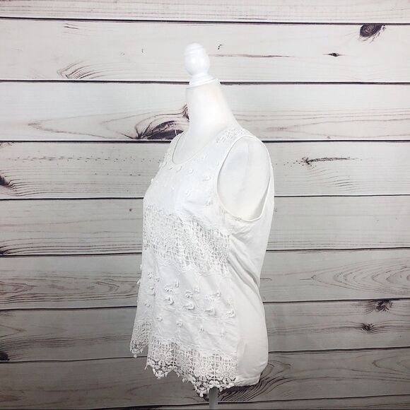 Solitaire Anthropologie White Embroidered Tank Top - Picture 6 of 8